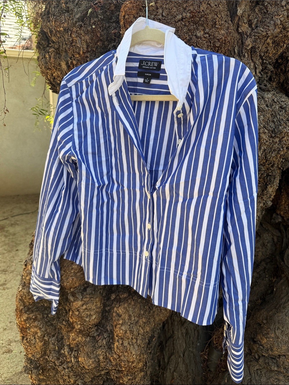 J. Crew Blue and White Vertical Stripe Dress Shirt